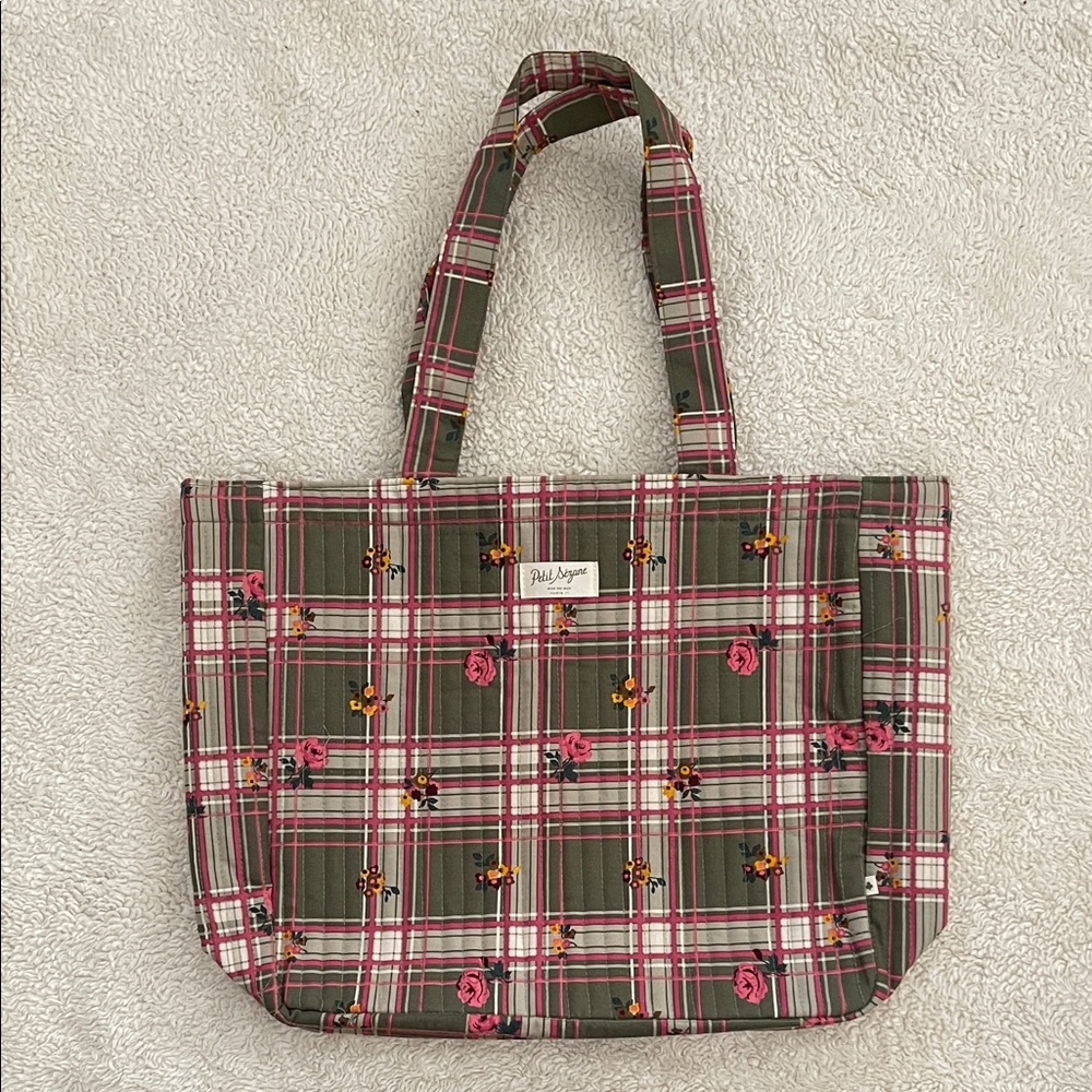 New Le Petit Sezane Green Floral Quilted Tote-Limited Edition